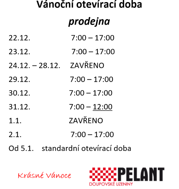 Vánoční otevírací doba prodejna